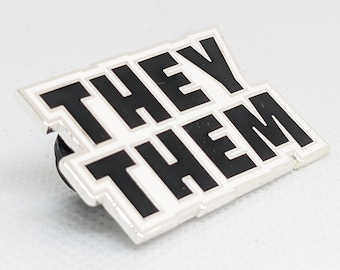 They Them Pronoun Pin | Nonbinary Hard Enamel Pronoun Badge in Bold Silver Black White