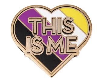 Nonbinary Pride Enamel Pin | "This Is Me" The Greatest Showman Heart Shaped Enby Pride Flag Pin