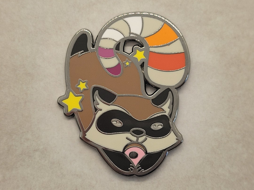 Lesbian Pride Raccoon Enamel Pin: Sunset Flag, Chibi Trash Panda - Etsy