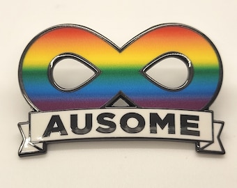 May include: A rainbow infinity symbol with a white banner that reads "AUSOME".