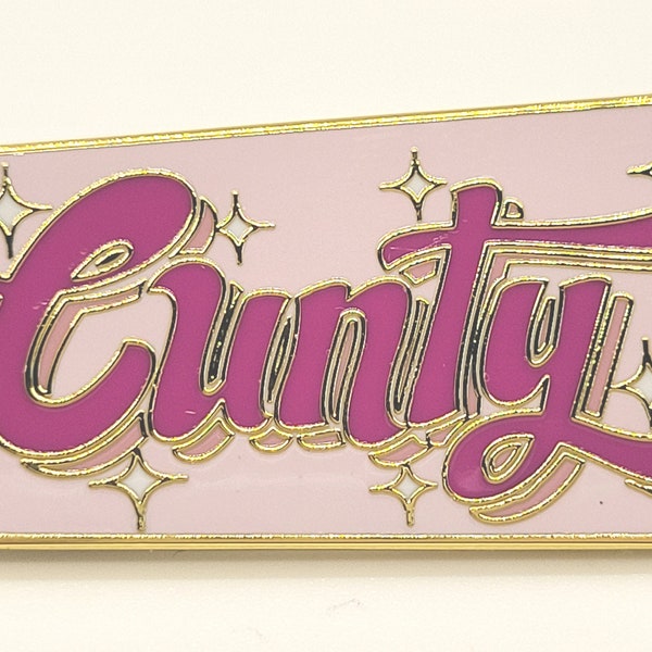 Cunty Enamel Pin | Curvy Bold Hot Pink & Sparkly Design for Those Serving It | FREE Shipping