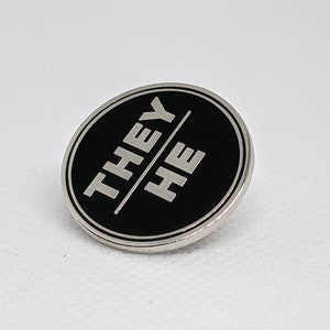 They He Pronoun Pin Silver or Gold 1-inch Round Hard Enamel Nonbinary ...