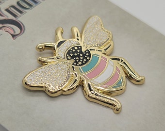 Trans Pride Bee Enamel Pin: LGBT+ Flag Colors