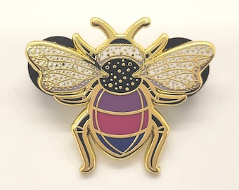 Subtle Queer Pin | *FREE SHIPPING* Bisexual Pride Bee Enamel Pin in Bi LGBT+ Flag Colors | Pride Jewelry