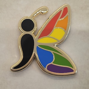 Semicolon Butterfly Enamel Pin: Rainbow Pride, Mental Health Awareness
