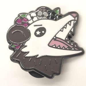 Asexual Pride Possum in Flower Crown Screams in Gay | Trash Opossum Enamel Pin Says Ace Pride is Awesome | LGBTQ Pin