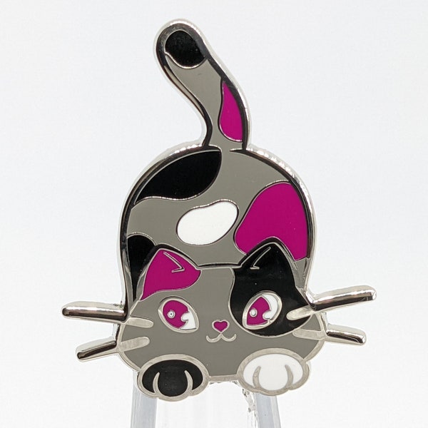 Asexual Pin Purride Chibi Cat Hard Enamel Pin | Gray Ace Demisexual Asexual Subtle Pride Flag Colors | LGBTQ+ Subtle Asexual Pin