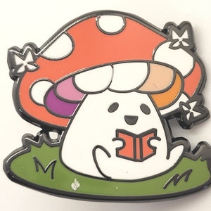 Adorable Mushroom Lesbian Pride Pin Hard Enamel with Sunset Lesbian Flag Colors | Subtle Gay Pin | *FREE SHIPPING*