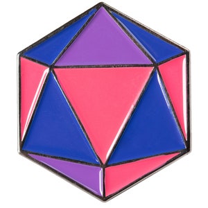Bi Pride d20 Gaming Dice Enamel Pin in LGBTQ+ Bisexual Flag Colors