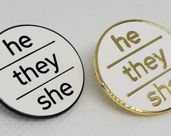 THEY SHE Pronoun Enamel Pin | Matte Gold Plated - Etsy
