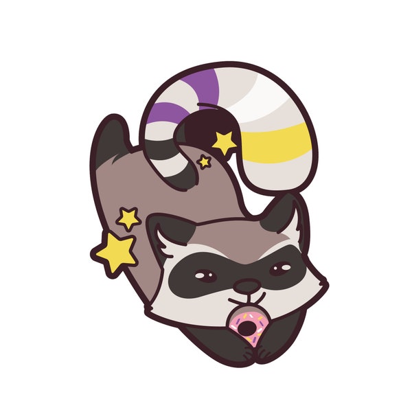 PREORDER: SHIPS 06/01/2024 Nonbinary Pride Raccoon Enamel Lapel Pin | Chibi Gay Trash Panda Hard Enamel Pin Enby Pride Flag Stripes on Tail