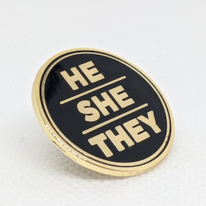 He She They Pronoun Pin Silver or Gold 1-inch Round Hard Enamel ...