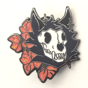 Skulldog Skullsona Enamel Pin  | Pretty Pink or Goth Red and Black Furry Fursona Enamel Pin