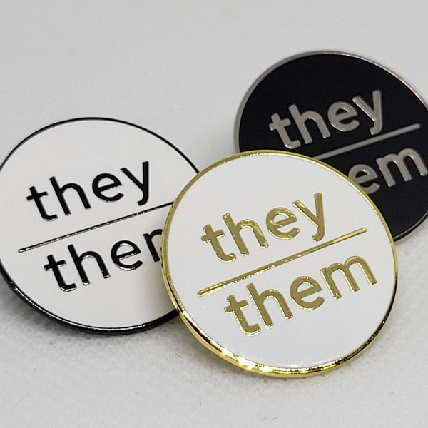 Modern Minimalist Pronoun Pin | They Them Pin | Choose White & Gold, White/Black or Black/Silver | They/Them Pronoun Button | Nonbinary Pin
