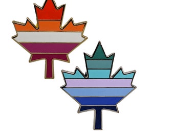 WLW or MLM Pride Canadian Maple Leaf Hard Enamel Pin in Lesbian or Gay Male LGBT+ Flag Colors | Pride Jewelry