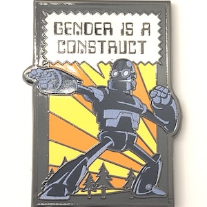 Gender Is A Construct Robot Enamel Pin - Agender Nonbinary Pride