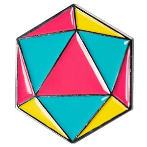 Pansexual Pride d20 Gaming Dice Enamel Pin in LGBTQ Pan Pride Flag Colors