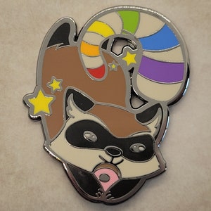 Rainbow Pride Raccoon Enamel Lapel Pin | LGBTQ Gay Pride Flag Chibi Trash Panda Hard Enamel Pin