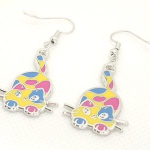 Pansexual Pride Calico Cat Dangle Earrings: LGBTQ+ Jewelry