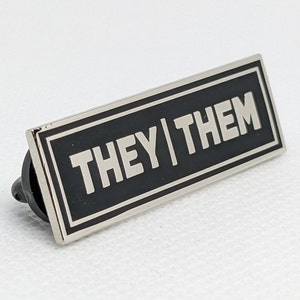 They/them Rectangle Pronoun Pin or Magnet Back Silver or Gold Hard ...