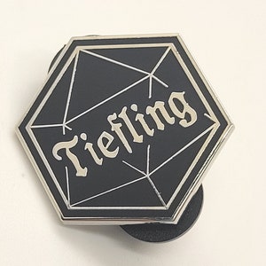 Tiefling Bugbear Kobold Dragon Born D20 Pin in Black with Silver Finish | Role Playing Geeky Fun Hard Enamel Pin