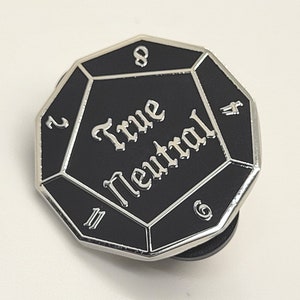 True Neutral DnD Dice Enamel Pin: Silver Finish Gamer Gift