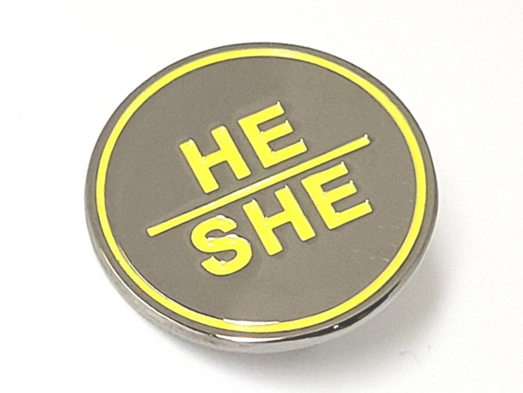 He She Enamel Pronoun Pin | Gender Nonconforming Bigender Pronoun Pin ...