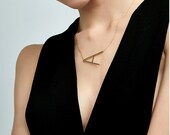 large sideways initial letter necklace, big capital letter alphabet personalized necklace jewelry, gold monogram letter necklace, christmas