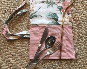 Reusable Cutlery Holder - Blush and Floral