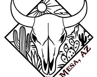 Personalized Cattle Skull Decal with Desert Scene