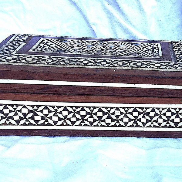 Egyptian Bone and Mother of Pearl Inlay Trinket Box