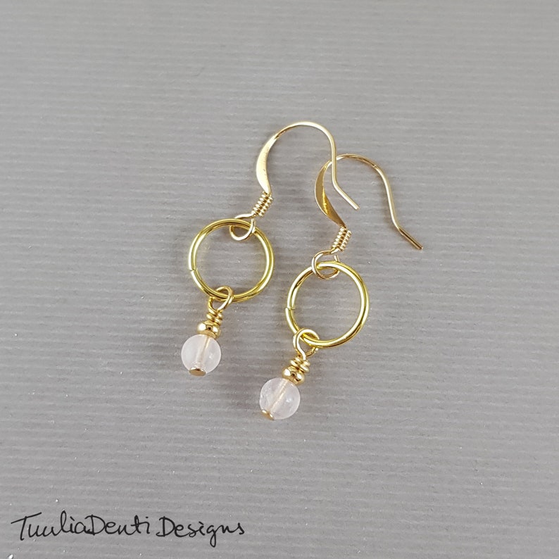 Rose quartz charm earrings pink gemstone drop hoop earrings birthday gift