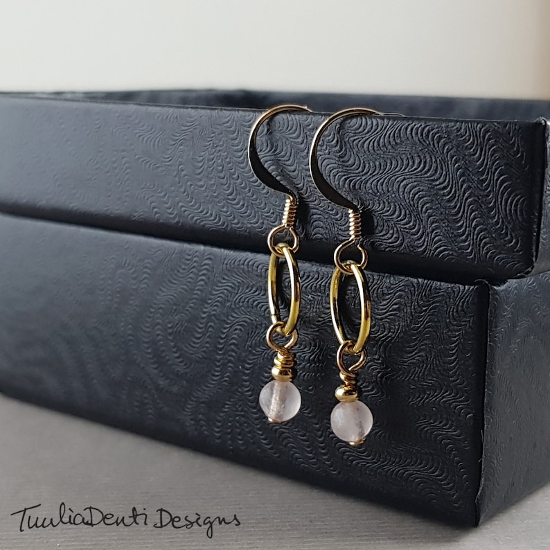 Rose quartz charm earrings pink gemstone drop hoop earrings birthday gift