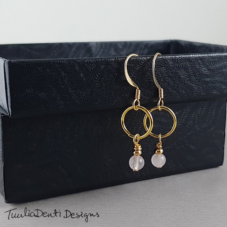 Rose quartz charm earrings pink gemstone drop hoop earrings birthday gift