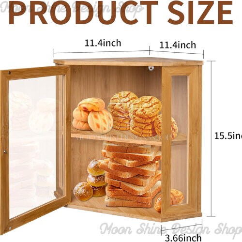 Corner Bread Box for Kitchen Countertops Bamboo Double-layered ...