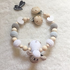 Stroller chain "Sheep" white/natural blue, crocheted *other figures to choose from*