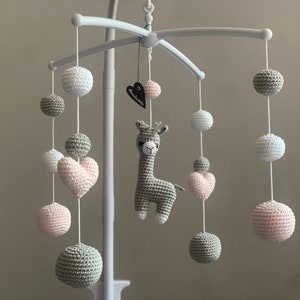 Mobile &quot;Alpaka&quot; grey/pale pink/white, crocheted with music box and rotating mechanism *other figures to choose from*