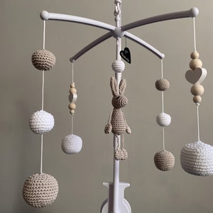 Mobile &quot;Rabbit&quot; beige/white, crocheted with music box and rotating mechanism *other figures to choose from*