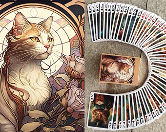 NOUVEAU CAT PORTRAITS Playing Cards (Poker Deck 54 Cards All Different) Art Nouveau Art Deco Victorian Cat Portraits Posters 652-144