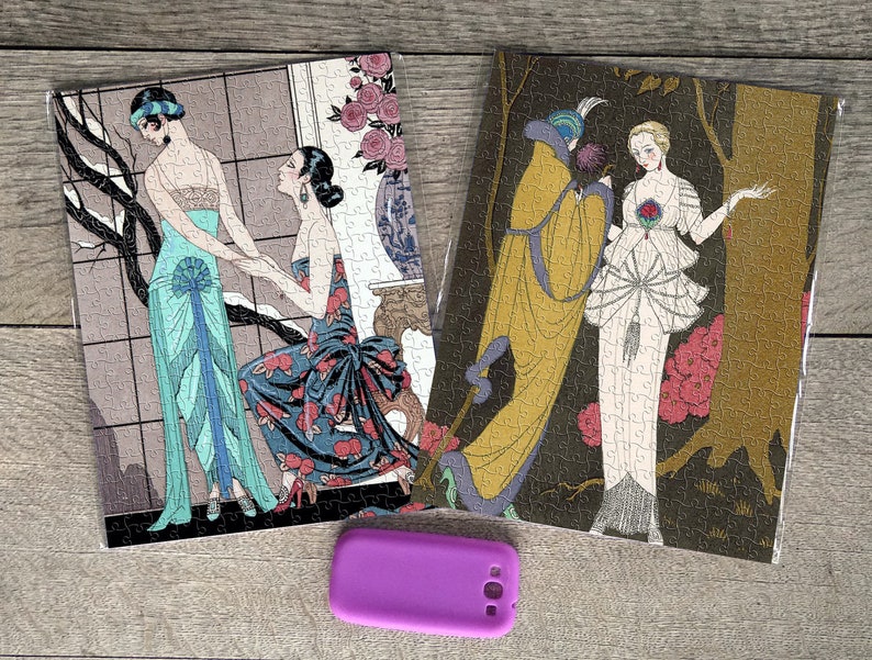 ART DECO Puzzle 2 Jigsaw Puzzles in a Box Vintage Barbier Etsy