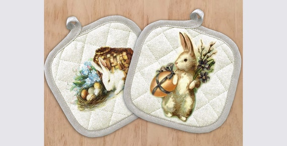 Cats and Pumpkins Potholder Vintage Print 621-0013 Pot Holder with Halloween Witches