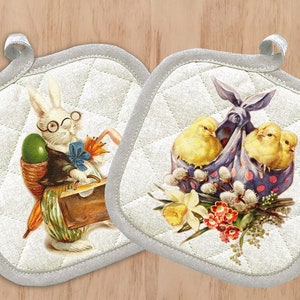 Cats and Pumpkins Potholder Vintage Print 621-0013 Pot Holder with Halloween Witches