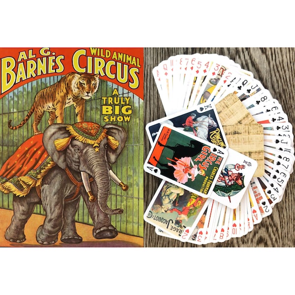 VINTAGE CIRCUS  Playing Cards (Poker Deck 54 Cards All Different) Vintage Circus with Funny Animals, Gymnast, Performers, Clowns 652-003