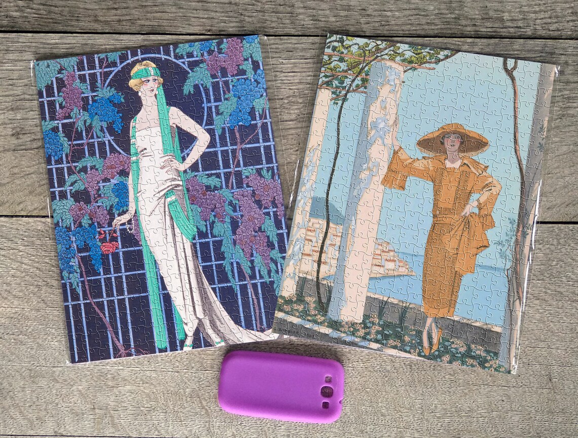 ART DECO Puzzle 2 Jigsaw Puzzles in a Box Vintage Barbier Etsy