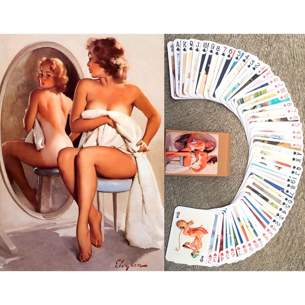 PINUP SEXY GIRLS Cartes à jouer (Poker Deck 54 Cards All Different) vintage Pin Up Ladies in Lingerie Illustrations by Gil Elvgren 651-035