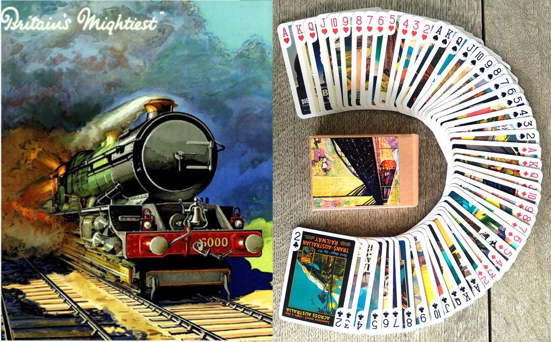 TRAVEL BY TRAIN Playing Cards poker Deck 54 Cards All Different Vintage