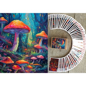 FUNKY MUSHROOMS Playing Cards (Poker Deck 54 Cards All Different) Psychedelic Glass Stained Art Bio-luminescent Cool Mushrooms 651-153