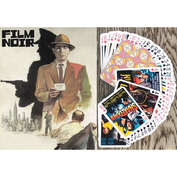 FILM NOIR Playing Cards (Poker Deck 54 Cards All Different) Vintage Movie Poster Action, Detective Illustrations 651-008