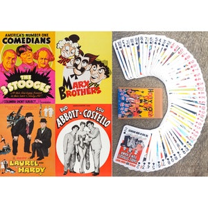 Famous Vintage COMEDIANS Playing Cards (Poker Deck 54 Cards All Different) From Vintage Posters 3 Stooges, Marx Brothers, Hardy 651-044