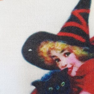 Tea Towel Vintage Halloween Young Witch with Black Cat Vintage Image Printed Kitchen Towel 601-0035 image 3